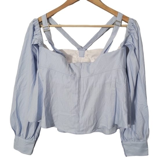 Jonathan Simkhai Light Blue Herringbone Bustier Style Blouse NWT - Picture 3 of 15